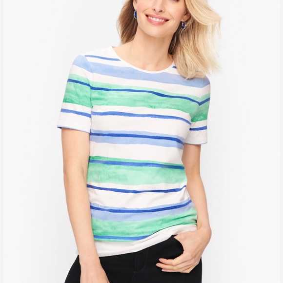 Talbots Crew Neck Green and Blue Short Sleeve Tee - Picture 1 of 4